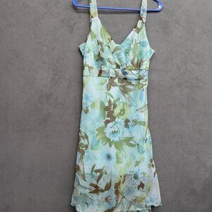 Believe Women Midi Floral Sz 10 Dress Sheer Lined Romantic Tiered Hem Boho Fairy